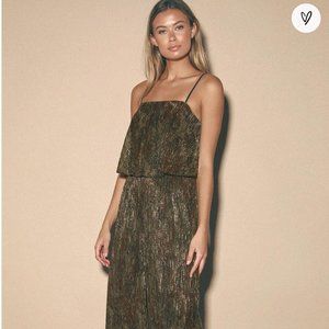 Lulu’s Call to Attention Multi Metallic Camo Print Culotte Jumpsuit (NWOT)